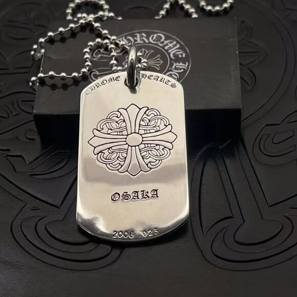 Chrome Hearts Large Scroll Military Plate Pendant Necklace - Picture 9 of 9